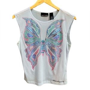 DKNY EUC Vintage Tank /sleeveless “muscle” spandex top, butterfly in rhinestones